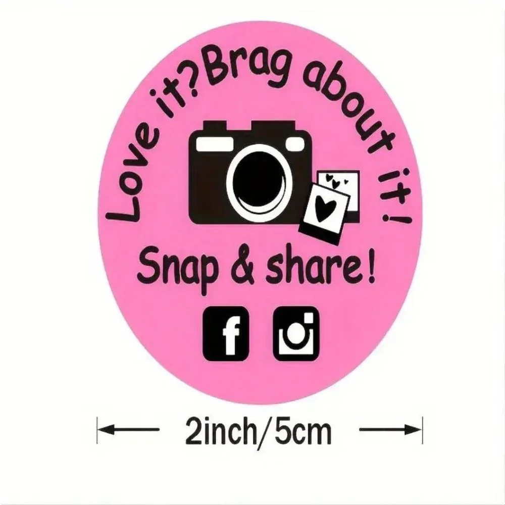 60 Pink “Love It? Brag About It!” Snap & Share Social Media Thank You Stickers